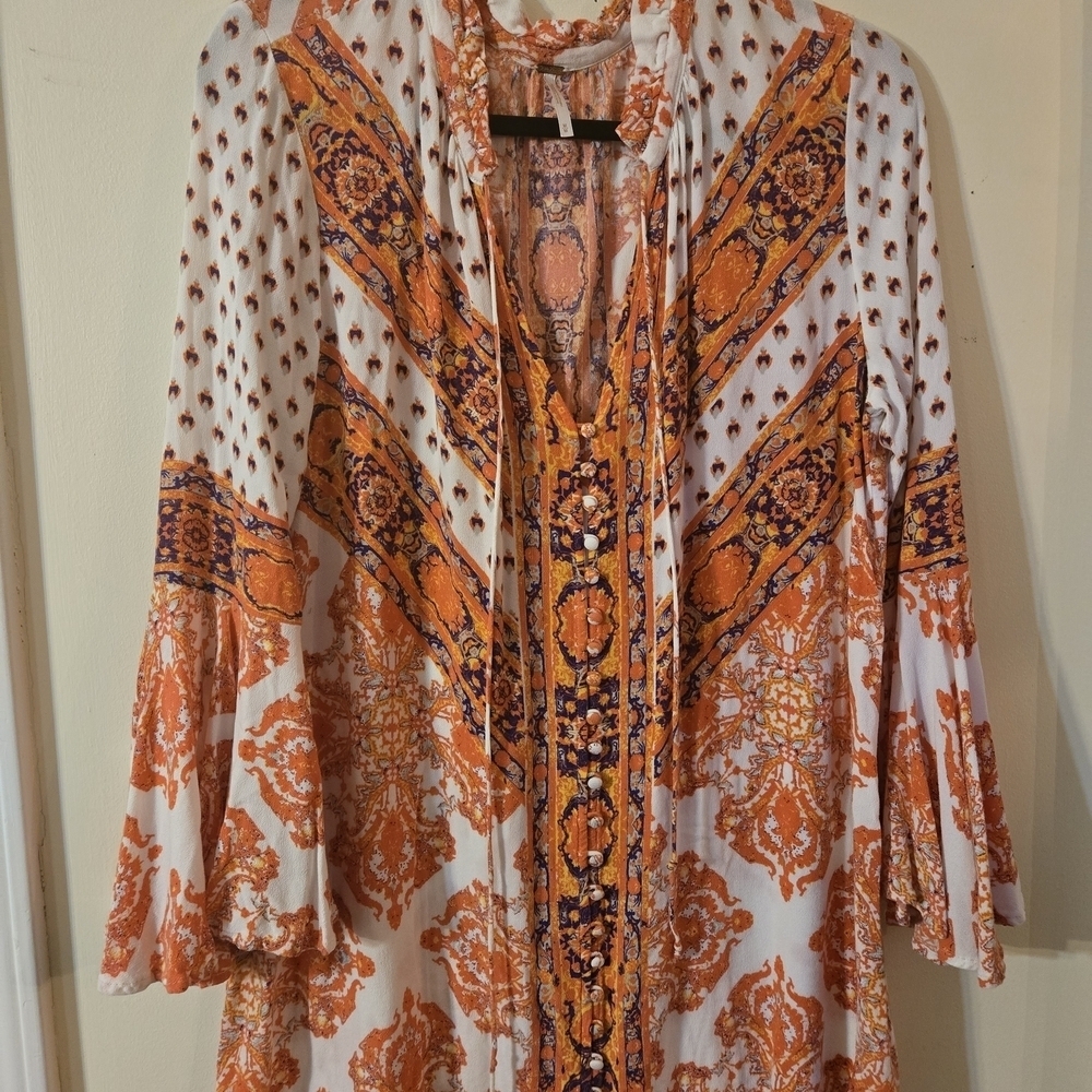 ✨️FREE PEOPLE✨️Flowy Magic Mystery Tunic Mini Dress Size Medium in Orange - Picture 7 of 13